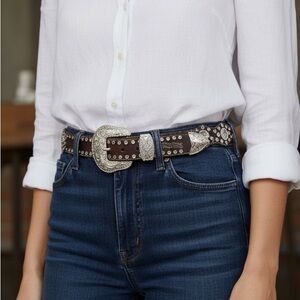 Vintage 90s Nocona Western Belt Studded Rhinestones Leather Women's Medium‎